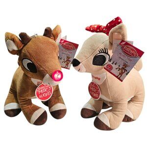 Rudolph The Red Nosed Reindeer & Clarice 10 in Light Up Musical Plush Pair NWT